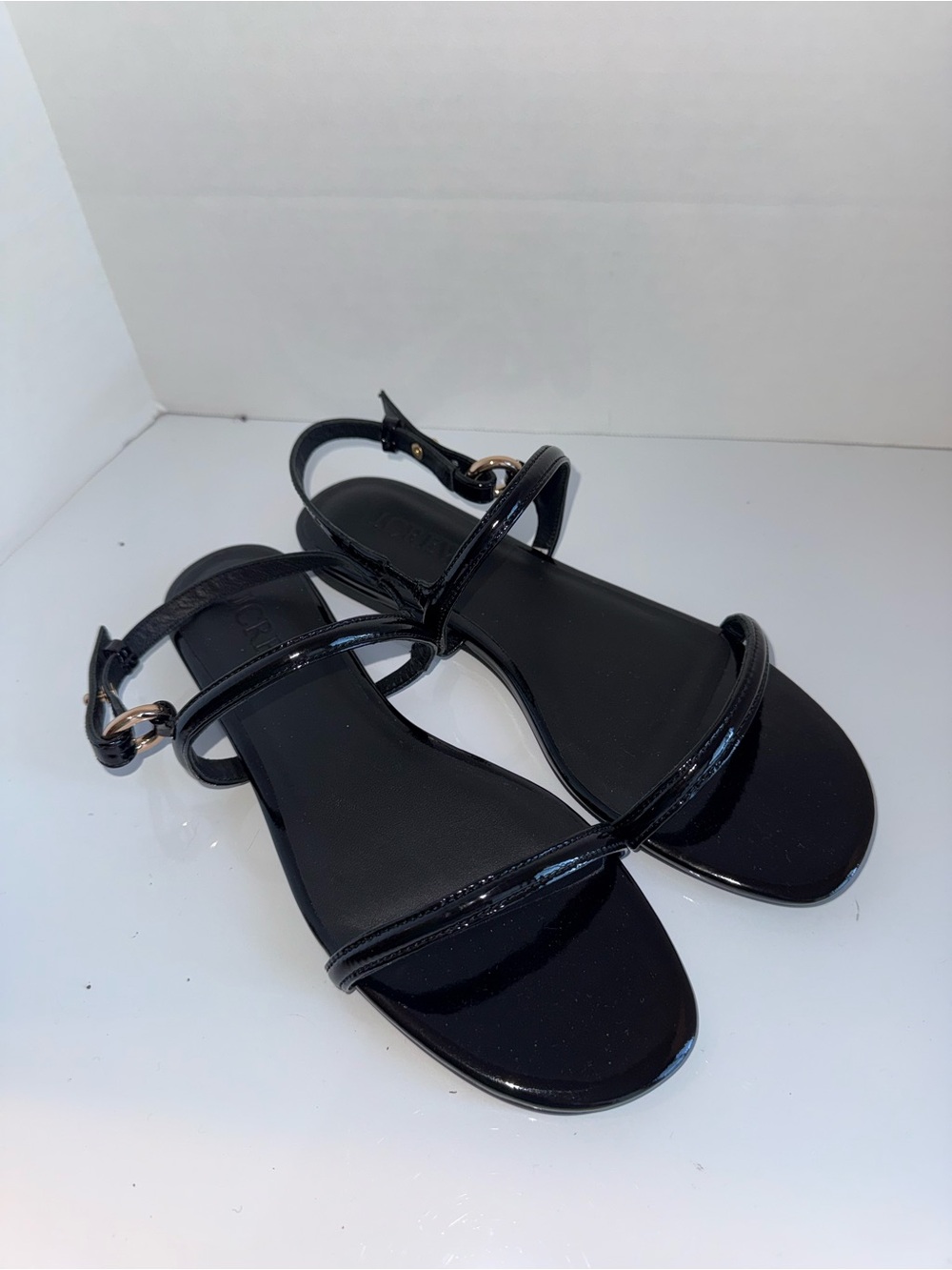NWT J.CREW patent leather double strap vacation resortwear black sandal 8